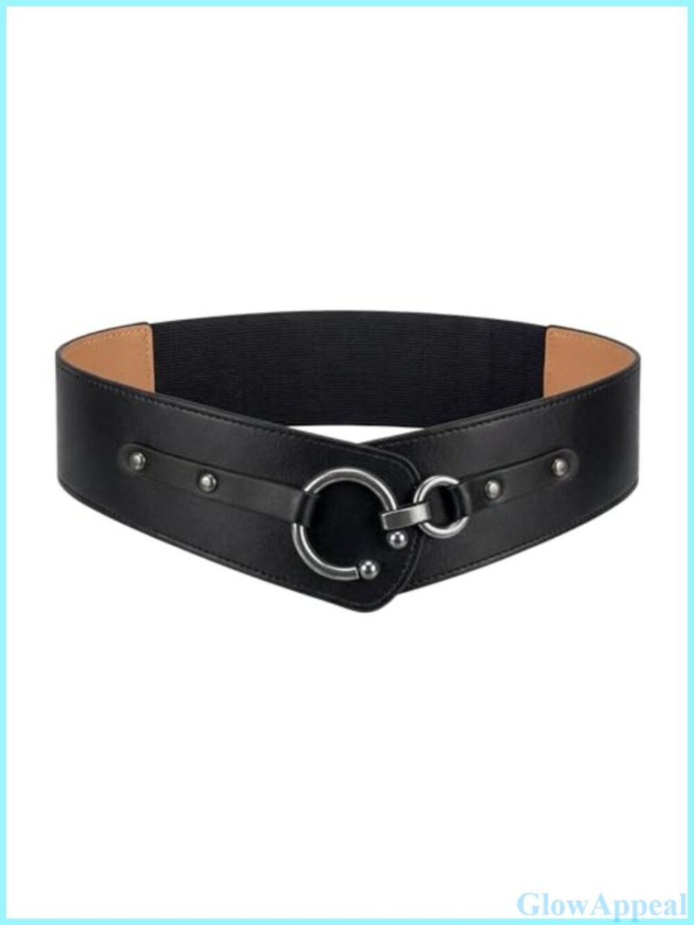 Faux Leather Wide Waist Belt with O-Ring Hook Elastic Back